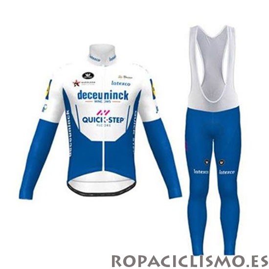 2020 Maillot Deceuninck Quick Step Tirantes Mangas Largas Blanco Azul